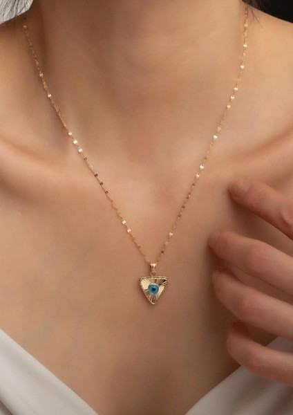 14 Ayar Altın Üçgen Mavi Göz Kolye fiyatları