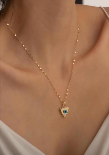 14 Ayar Altın Üçgen Mavi Göz Kolye modelleri