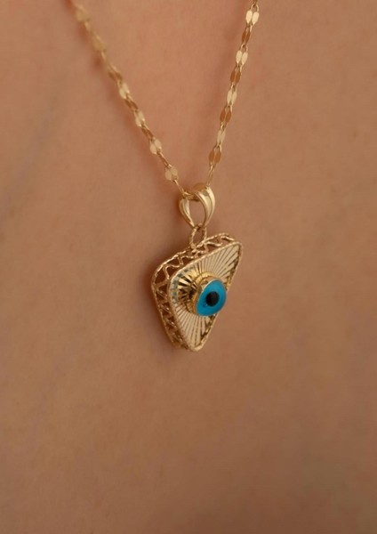 14 Ayar Altın Üçgen Mavi Göz Kolye fırsatları