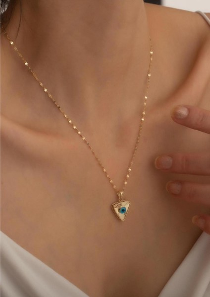 14 Ayar Altın Üçgen Mavi Göz Kolye indirimleri