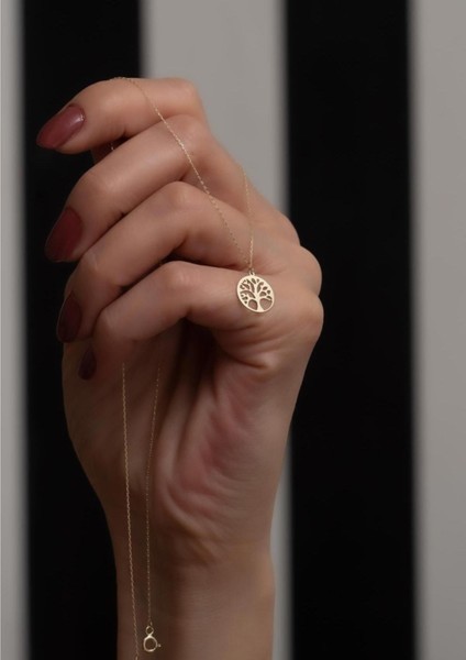 14 Ayar Altın Mini Yaşam Ağacı Kolye modelleri