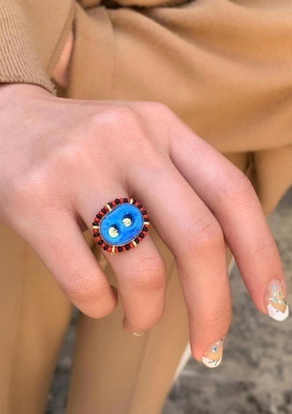 14 Ayar Altın Iki Gözlü Boncuklu Süryani Yüzük