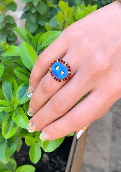 14 Ayar Altın Iki Gözlü Boncuklu Süryani Yüzük modelleri