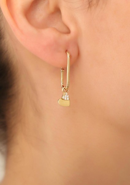 14 Ayar Altın Sallantılı Kalp Ataş Küpe