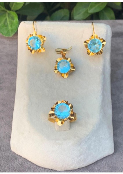 14 Ayar Altın Gül Model Yakut Set