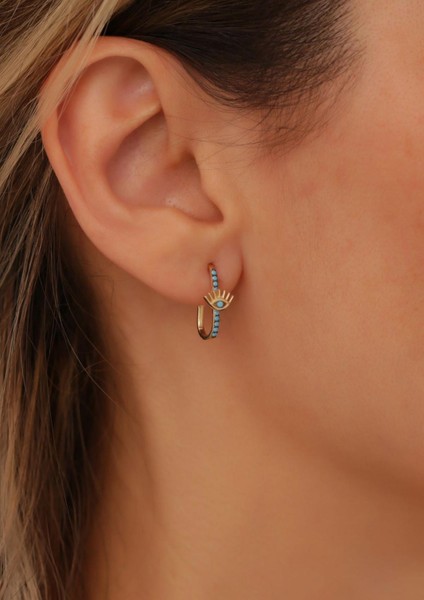 14 Ayar Altın Turkuaz Göz Detaylı Halka Küpe fiyatları