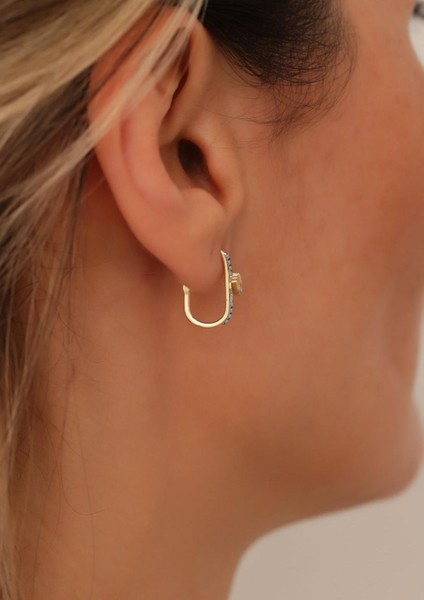 14 Ayar Altın Turkuaz Göz Detaylı Halka Küpe modelleri