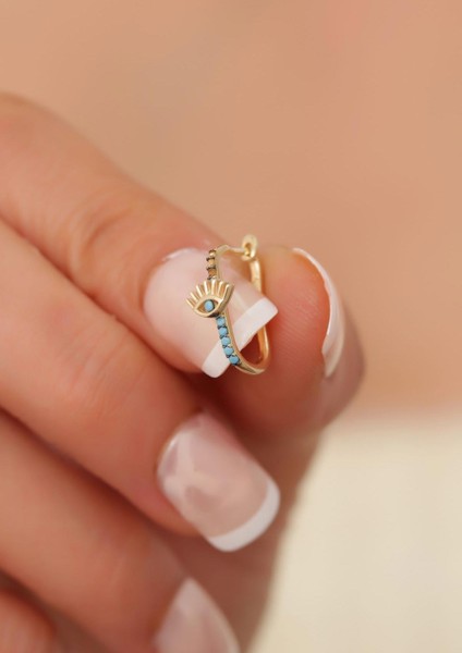 14 Ayar Altın Turkuaz Göz Detaylı Halka Küpe fırsatları