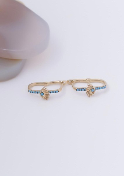 14 Ayar Altın Turkuaz Göz Detaylı Halka Küpe indirimleri