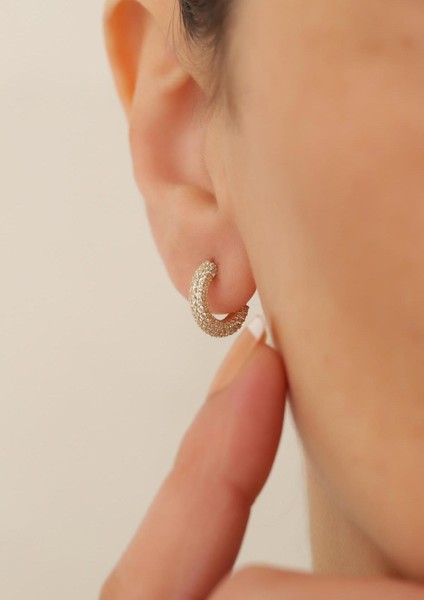 14 Ayar Altın Küçük Boy Taş Sıralı Halka Küpe