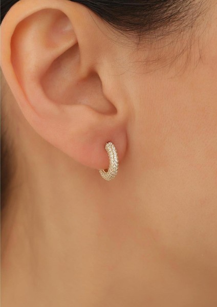 14 Ayar Altın Küçük Boy Taş Sıralı Halka Küpe modelleri