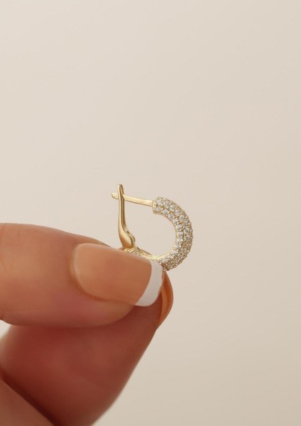 14 Ayar Altın Küçük Boy Taş Sıralı Halka Küpe fırsatları