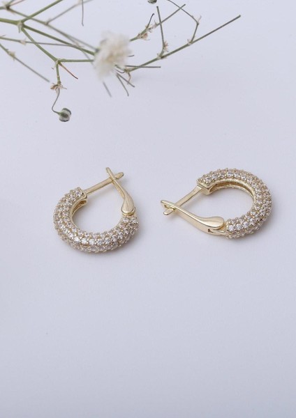 14 Ayar Altın Küçük Boy Taş Sıralı Halka Küpe indirimleri