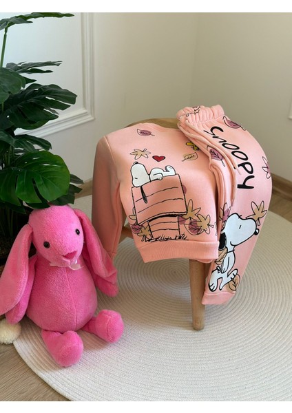 Pembe Snoopy Sonbahar Sırt Baskılı Eşofman Takımı