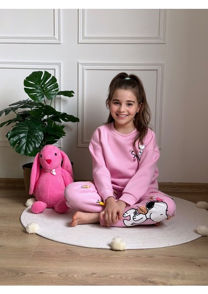 Pembe Snoopy Sonbahar Sırt Baskılı Eşofman Takımı