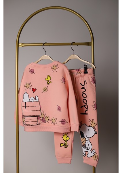 Pembe Snoopy Sonbahar Sırt Baskılı Eşofman Takımı