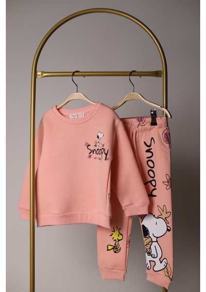 Pembe Snoopy Sonbahar Sırt Baskılı Eşofman Takımı