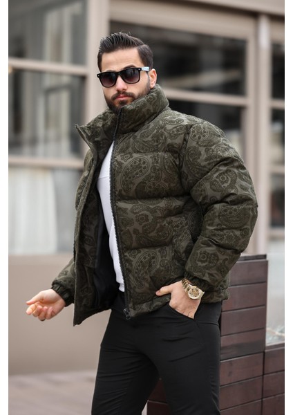 Erkek Dik Yaka Kışlık Flok Mont