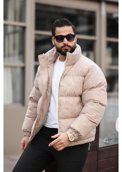 Erkek Dik Yaka Kışlık Flok Mont