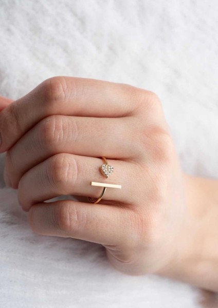 14 Ayar Altın Kalın Çizgi ve Kalp Yüzük modelleri