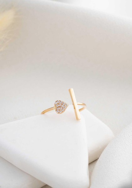 14 Ayar Altın Kalın Çizgi ve Kalp Yüzük fırsatları