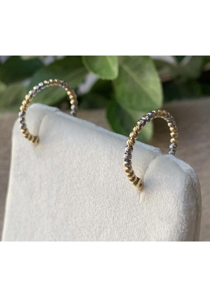 14 Ayar Altın 2 Renkli Dorica Halka Küpe