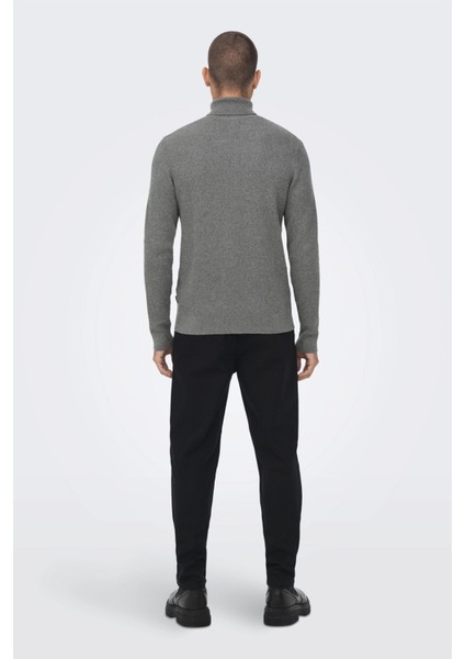 Onsphil Reg 12 Struc Roll Neck Knit Noos Erkek Gri Kazak - 22023202