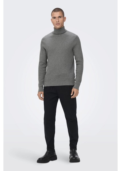 Onsphil Reg 12 Struc Roll Neck Knit Noos Erkek Gri Kazak - 22023202