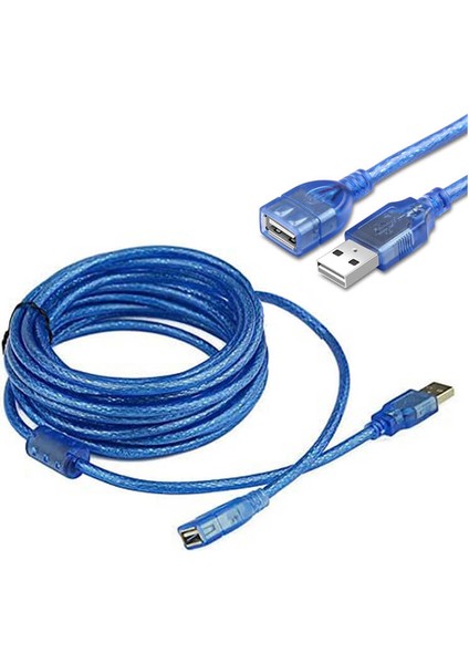 10 Metre - USB Uzatma Kablosu - USB 2.0 Uzatıcı Dişi Erkek Filtreli Mavi 10MT