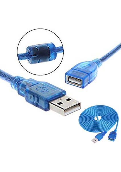 10 Metre - USB Uzatma Kablosu - USB 2.0 Uzatıcı Dişi Erkek Filtreli Mavi 10MT