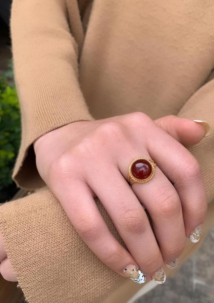 14 Ayar Altın Oval Akik Meftüllü Yüzük