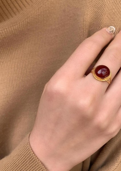 14 Ayar Altın Oval Akik Meftüllü Yüzük modelleri