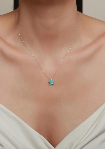 14 Ayar Altın Buz Mavisi Opal Taşlı Deniz Yıldızı Kolye modelleri