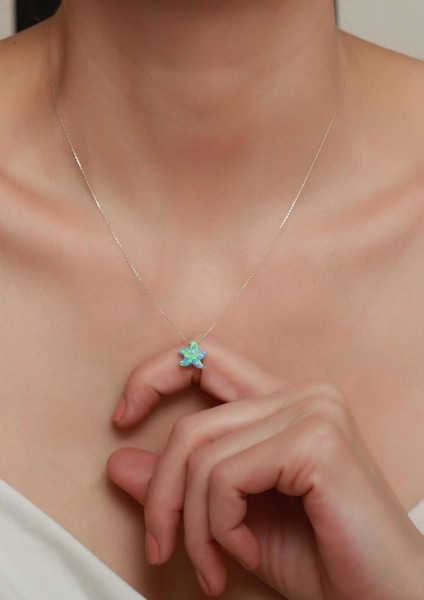 14 Ayar Altın Buz Mavisi Opal Taşlı Deniz Yıldızı Kolye fırsatları