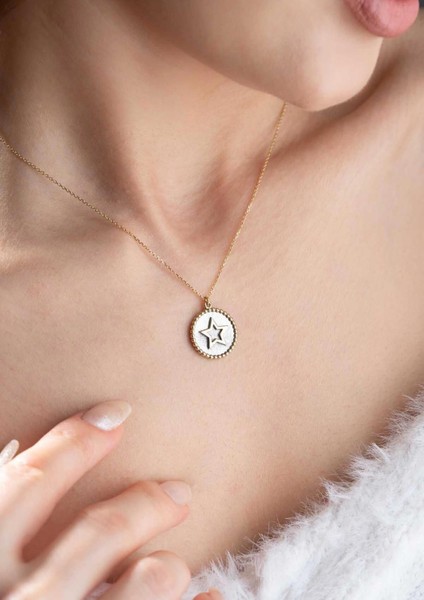 14 Ayar Altın Çerçeveli Yıldız Kolye