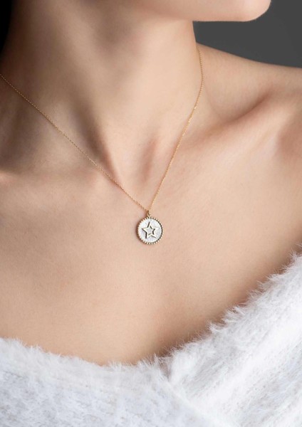 14 Ayar Altın Çerçeveli Yıldız Kolye modelleri