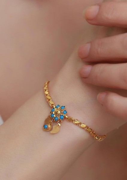 14 Ayar Altın Mavi Papatya Halep Bileklik fiyatları