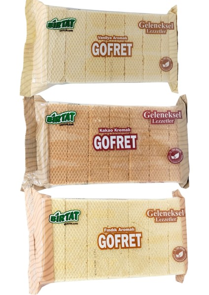 Birtat 3'lü Gofret Keyfi: Vanilya, Kakaolu ve Fındıklı Lezzet Paketi