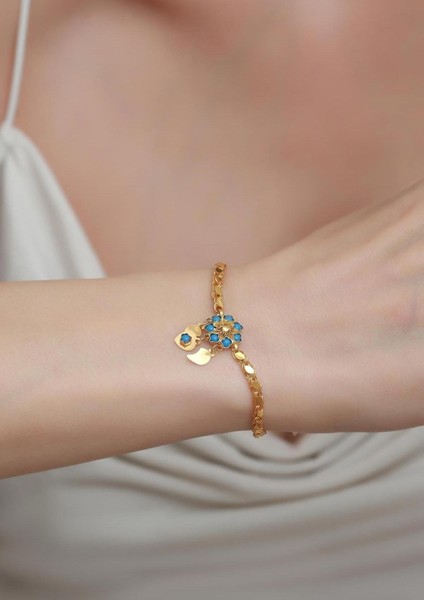 14 Ayar Altın Mavi Papatya Halep Bileklik modelleri
