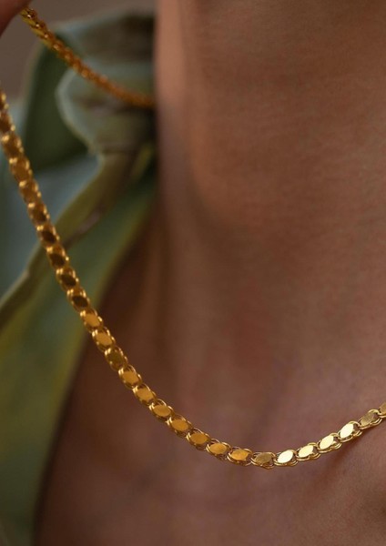 14 Ayar Altın Pullu Kalın Halep Zincir Kolye