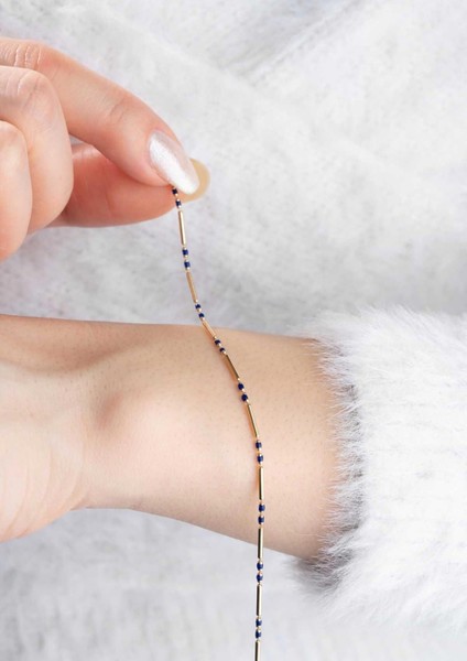 14 Ayar Altın Mavi Mineli Bileklik modelleri