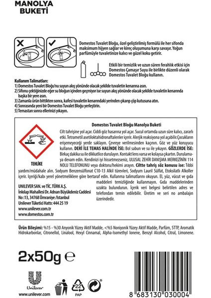 Domestos Wc Blok 5'li Güç Tuvalet Bloğu Manolya Ferahlığı Maksimum Hijyen 100 G modelleri