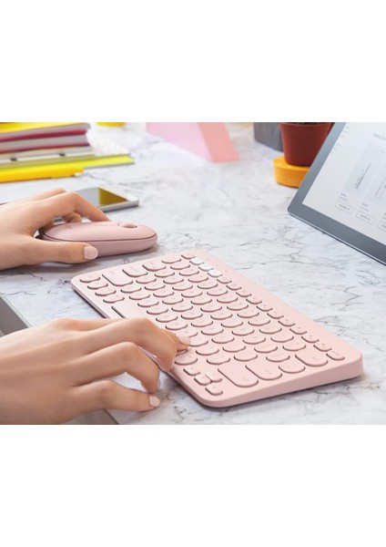 Huawei Matepad 11 (2023) 11" Uyumlu Kablosuz Bluetooth Pilli Klavye Mouse Seti - Pembe