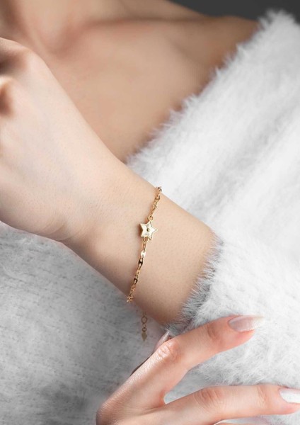 14 Ayar Altın Işlemeli Yıldız Bileklik modelleri