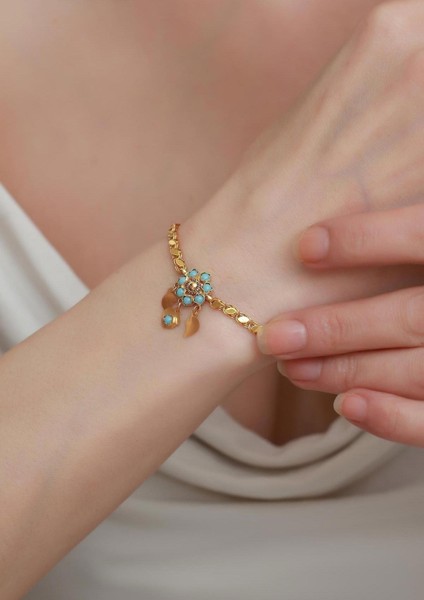 14 Ayar Altın Turkuaz Papatya Halep Bileklik fiyatları