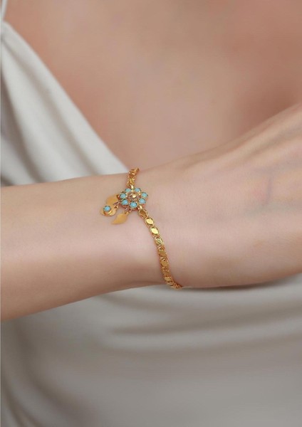 14 Ayar Altın Turkuaz Papatya Halep Bileklik modelleri