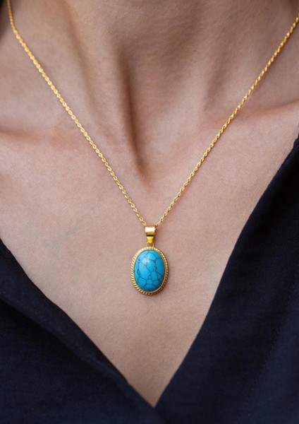 14 Ayar Altın Firuze Kolye Damarlı Meftüllü