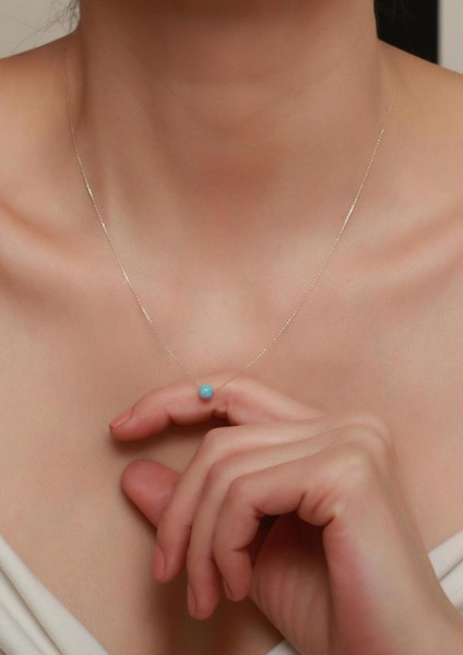 14 Ayar Altın Buz Mavisi Opal Taşlı Top Kolye modelleri