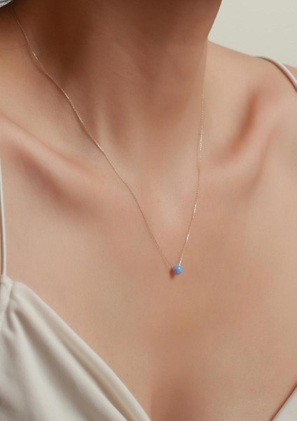 14 Ayar Altın Buz Mavisi Opal Taşlı Top Kolye fırsatları