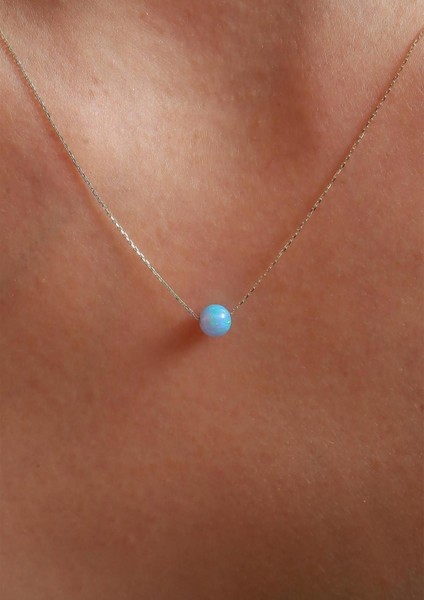 14 Ayar Altın Buz Mavisi Opal Taşlı Top Kolye indirimleri